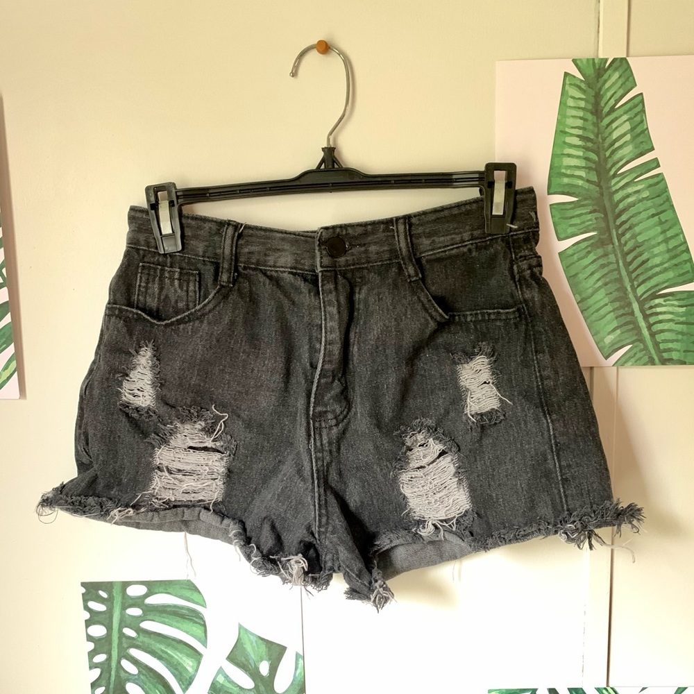 Grunge Black Ripped High Waisted Shorts